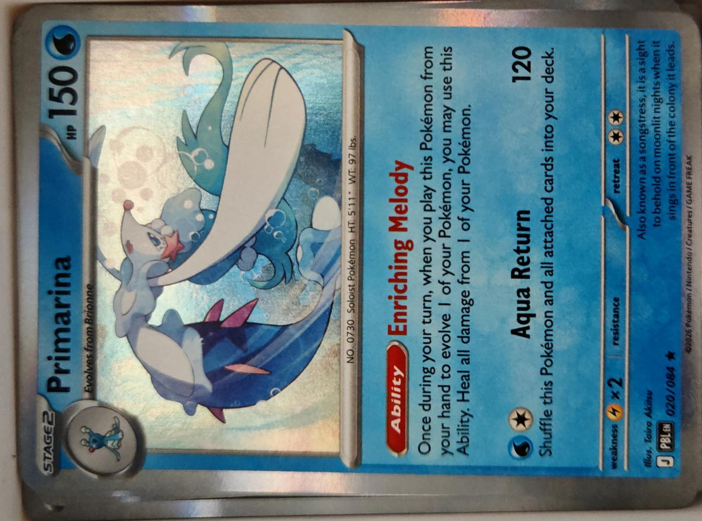 Primarina - 020/084 - Holo - PITCH BLACK - Pokemon - Rare | AA14-29