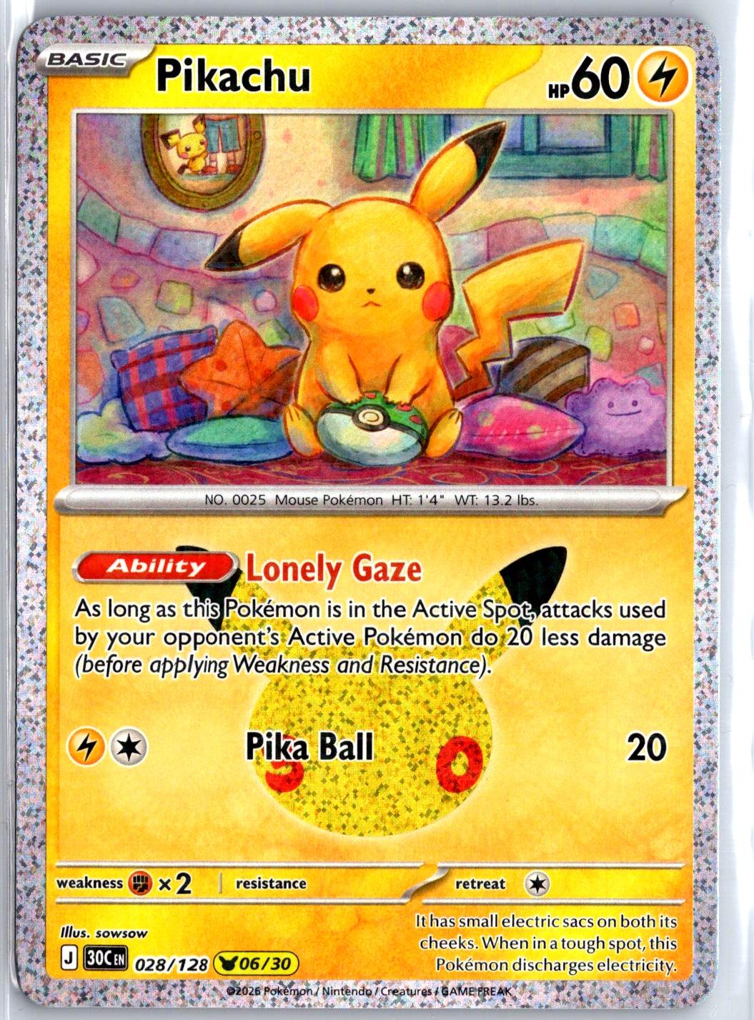 Pikachu - 028/128 - Holo - ME: 30TH CELEBRATION - Pokemon - | AC30-9
