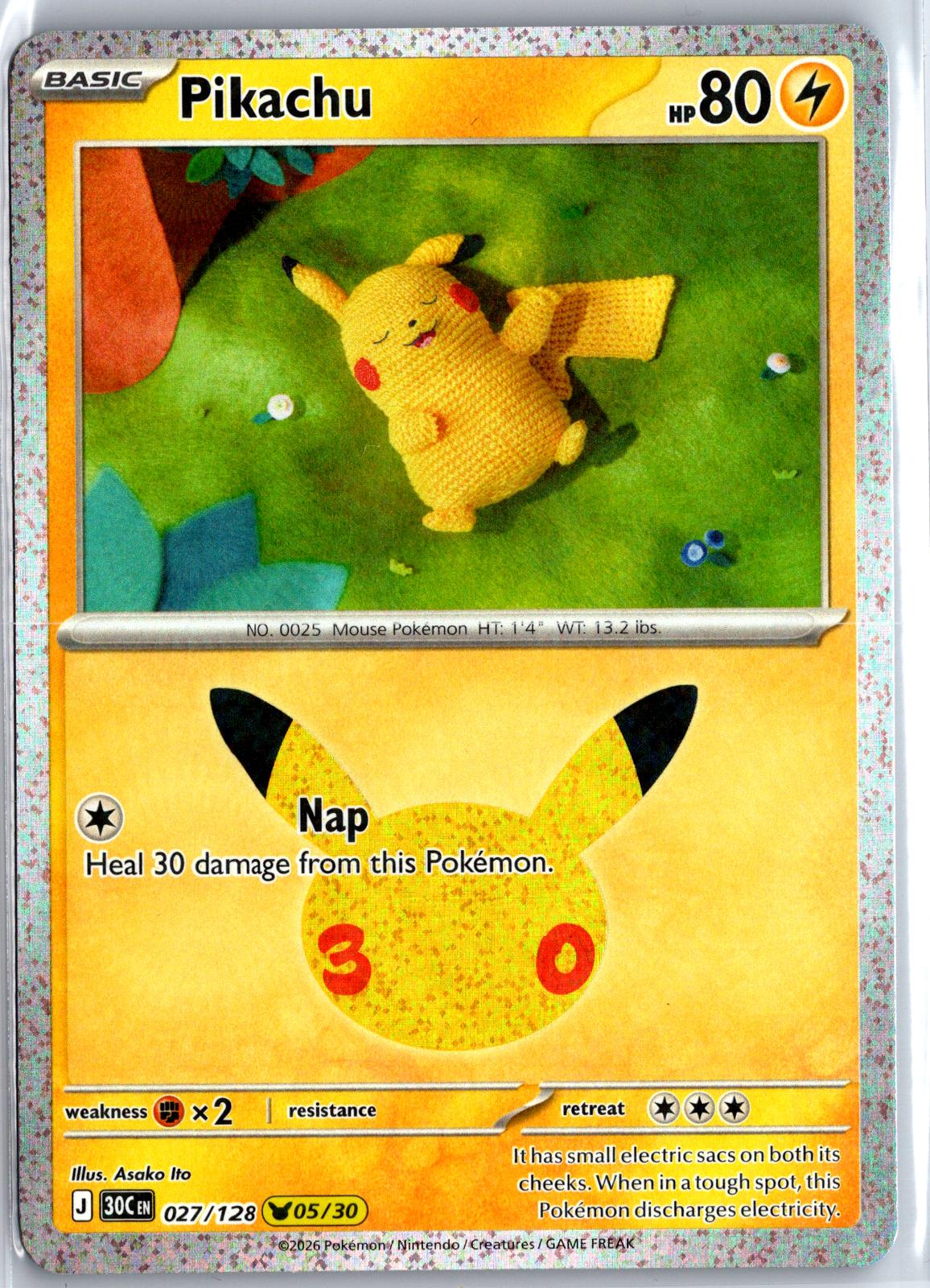 Pikachu - 027/128 - Holo - ME: 30TH CELEBRATION - Pokemon - | AA95-23