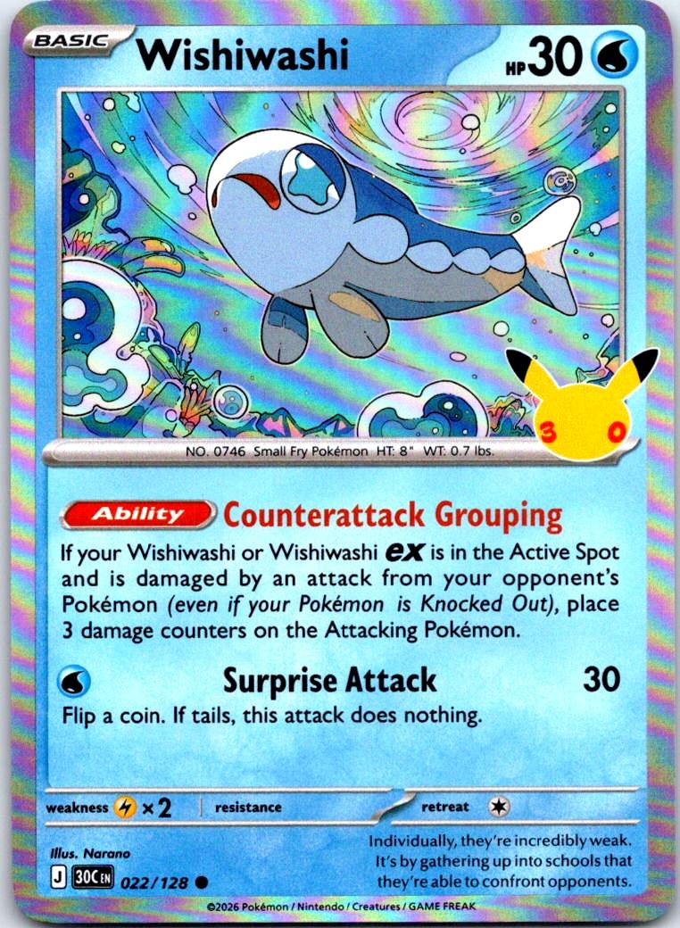 Wishiwashi - 022/128 - Holo - ME: 30TH CELEBRATION - Pokemon - Common | AB32-16