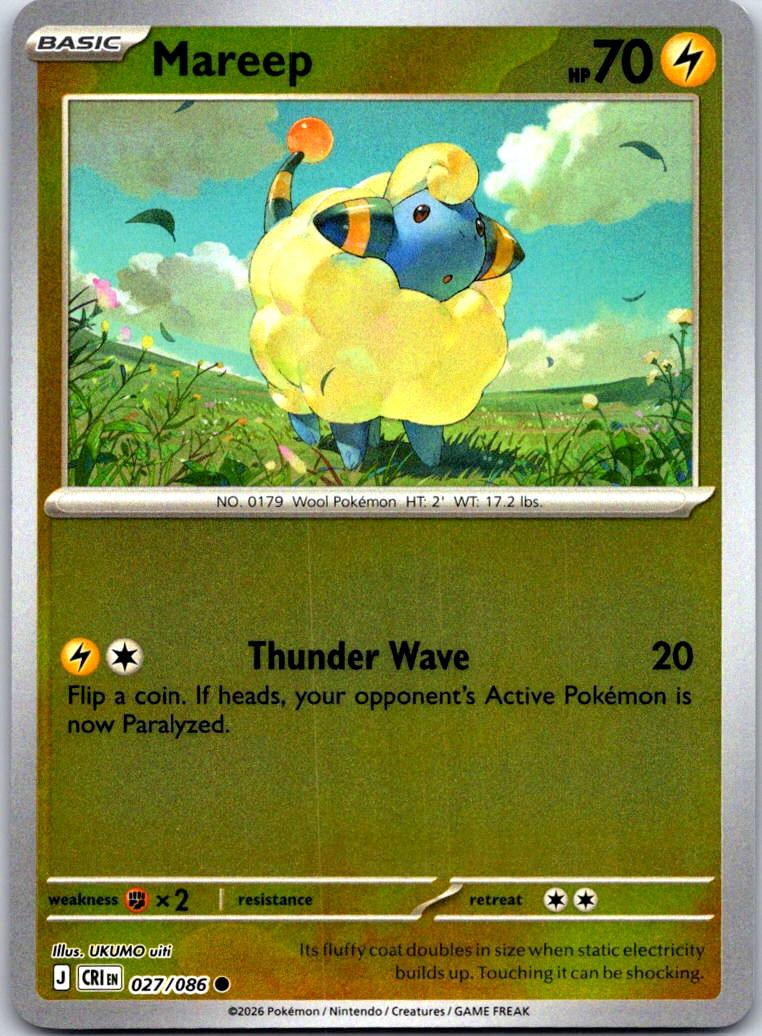 Mareep - 027/086 - Reverse Holo - CHAOS RISING - Pokemon - Common | AA132-37