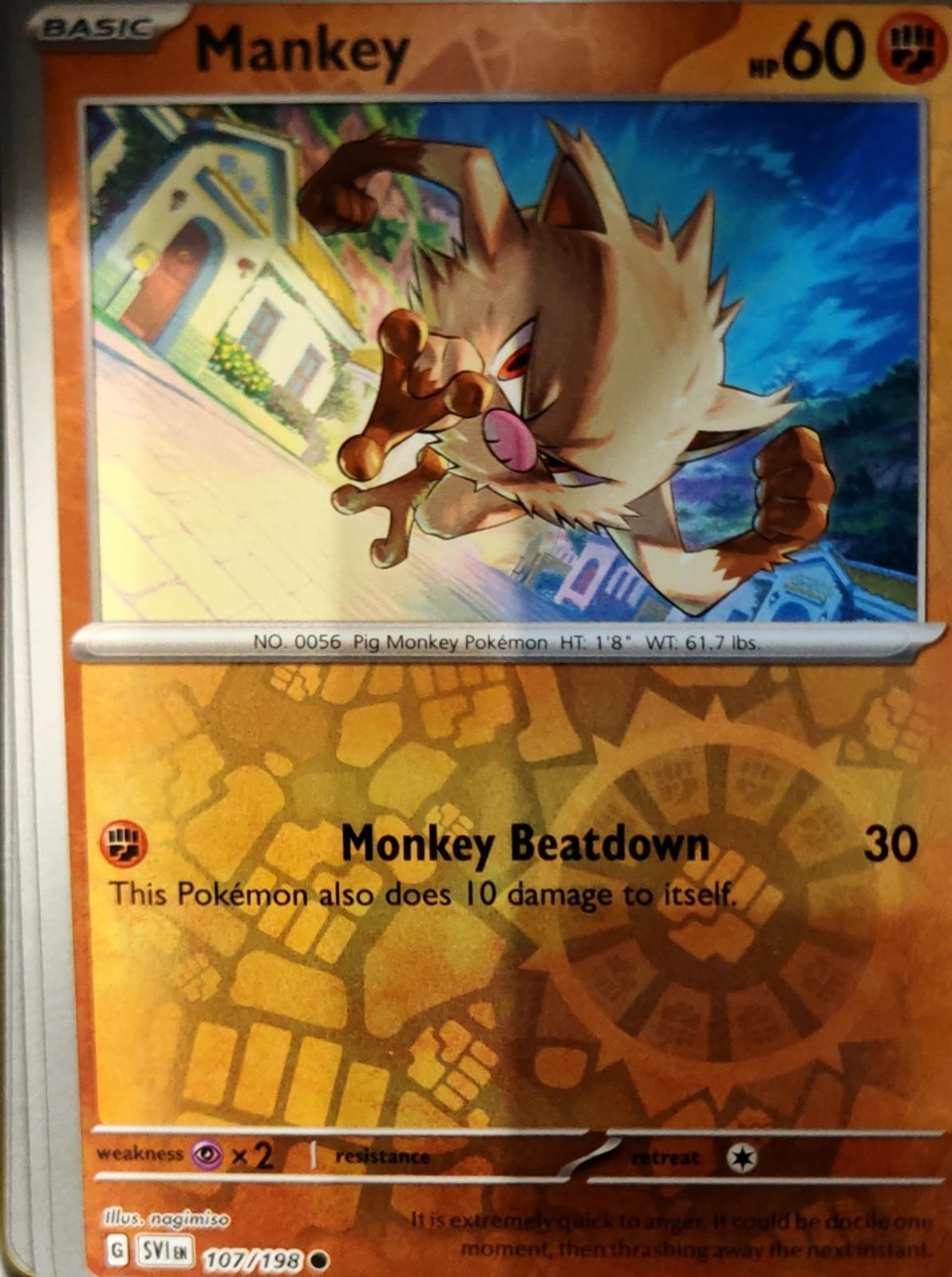 Mankey - 107/198 - Reverse Holo - SCARLET & VIOLET - Pokemon - Common | AA72-28