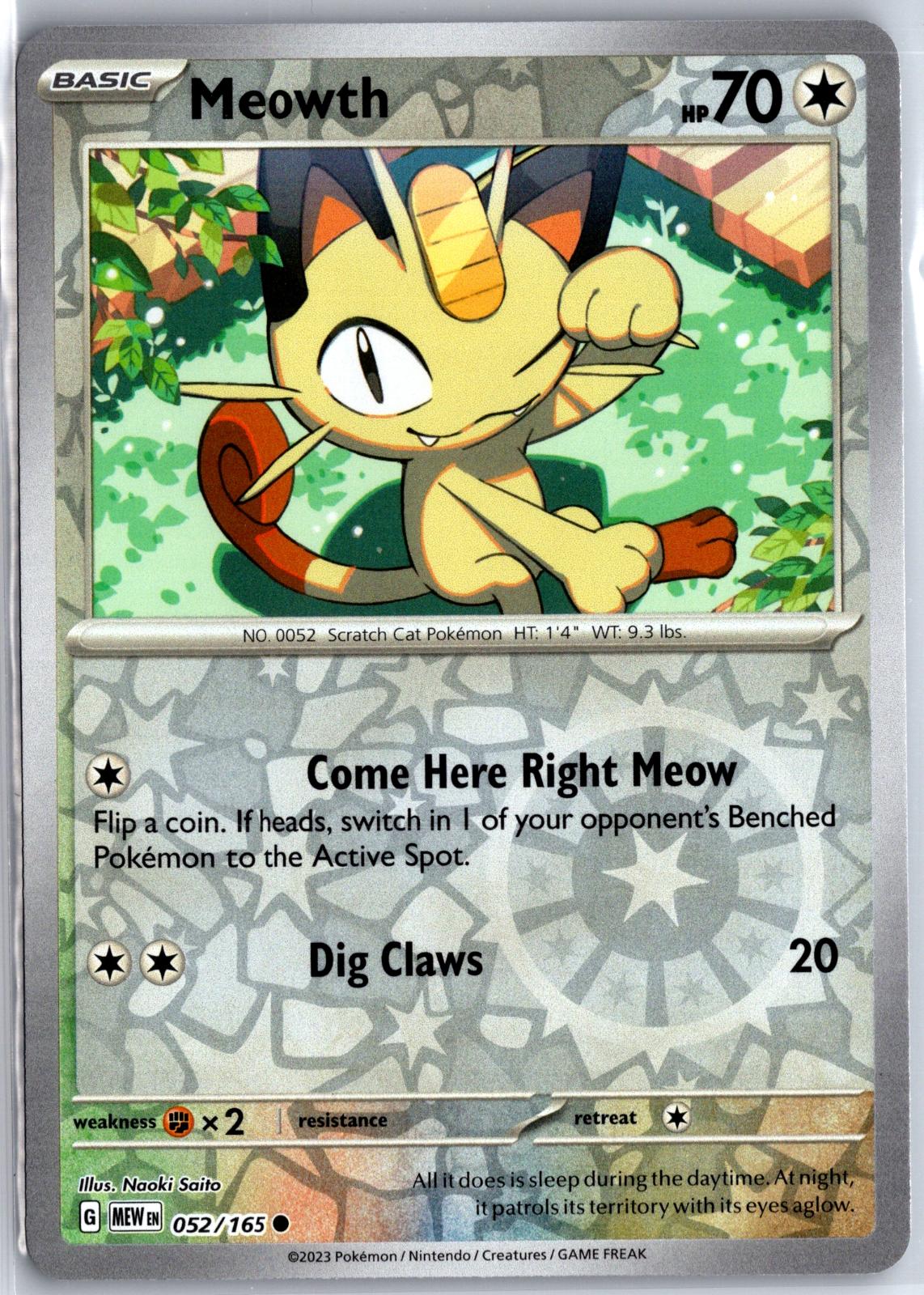 Meowth - 052/165 - Reverse Holo - 151 - Pokemon - Common | AA130-17