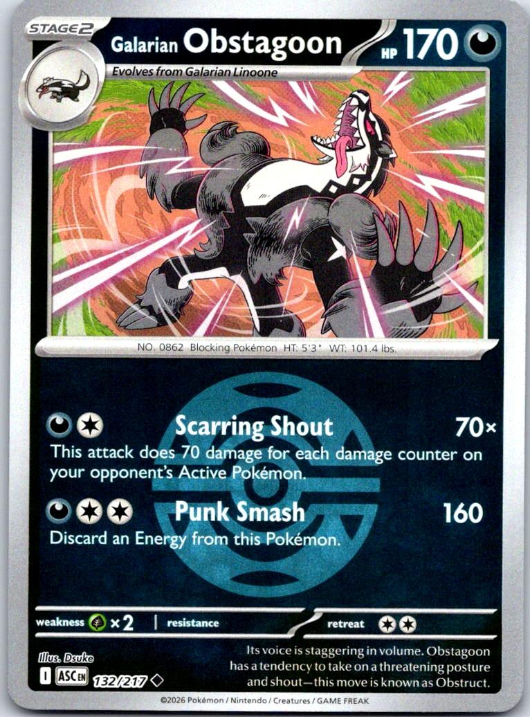 Galarian Obstagoon (Dusk Ball) - 132/217 - Reverse Holo - ASCENDED HEROES - Pokemon - | AA131-36