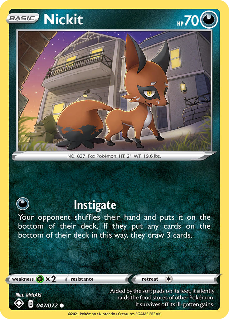 Nickit - 047/072 - - SHINING FATES - Pokemon - Common | AA67-11
