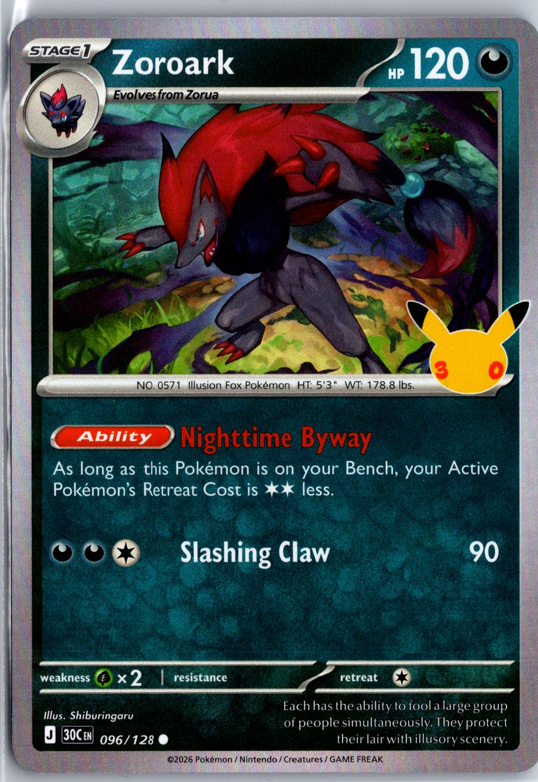 Zoroark - 096/128 - Holo - ME: 30TH CELEBRATION - Pokemon - Common | AA94-20