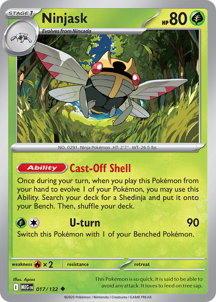 Ninjask - 017/132 - Reverse Holo - MEGA EVOLUTION - Pokemon - Uncommon | AA56-45