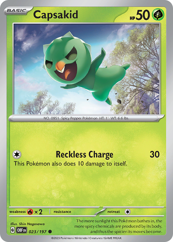 Capsakid - 023/197 - Reverse Holo - OBSIDIAN FLAMES - Pokemon - Common | AA04-60