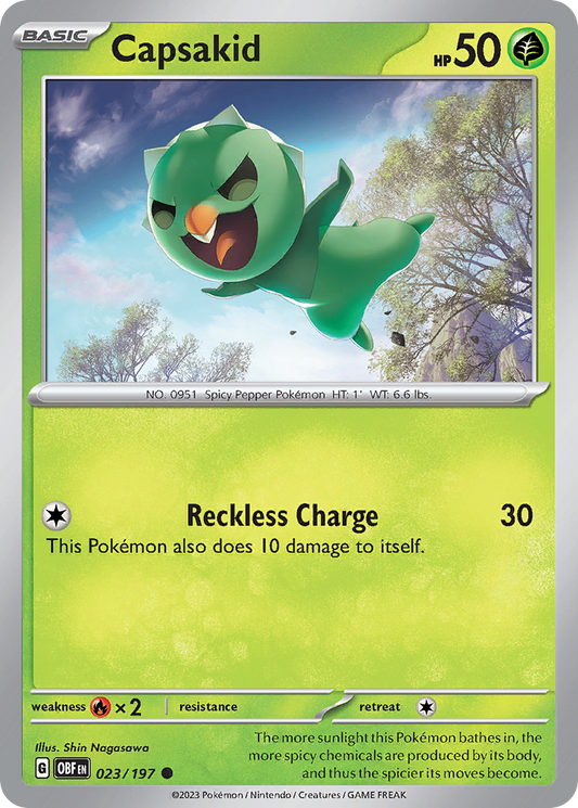 Capsakid - 023/197 - Reverse Holo - OBSIDIAN FLAMES - Pokemon - Common | AA04-60