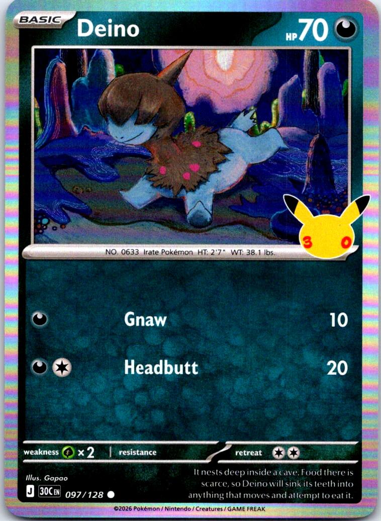 Deino - 097/128 - Holo - ME: 30TH CELEBRATION - Pokemon - | AB31-38