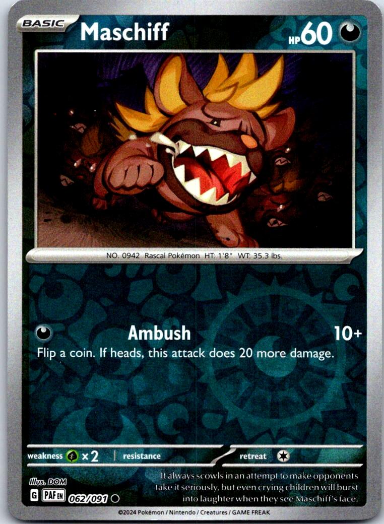 Maschiff - 062/091 - Reverse Holo - PALDEAN FATES - Pokemon - Common | AA119-29