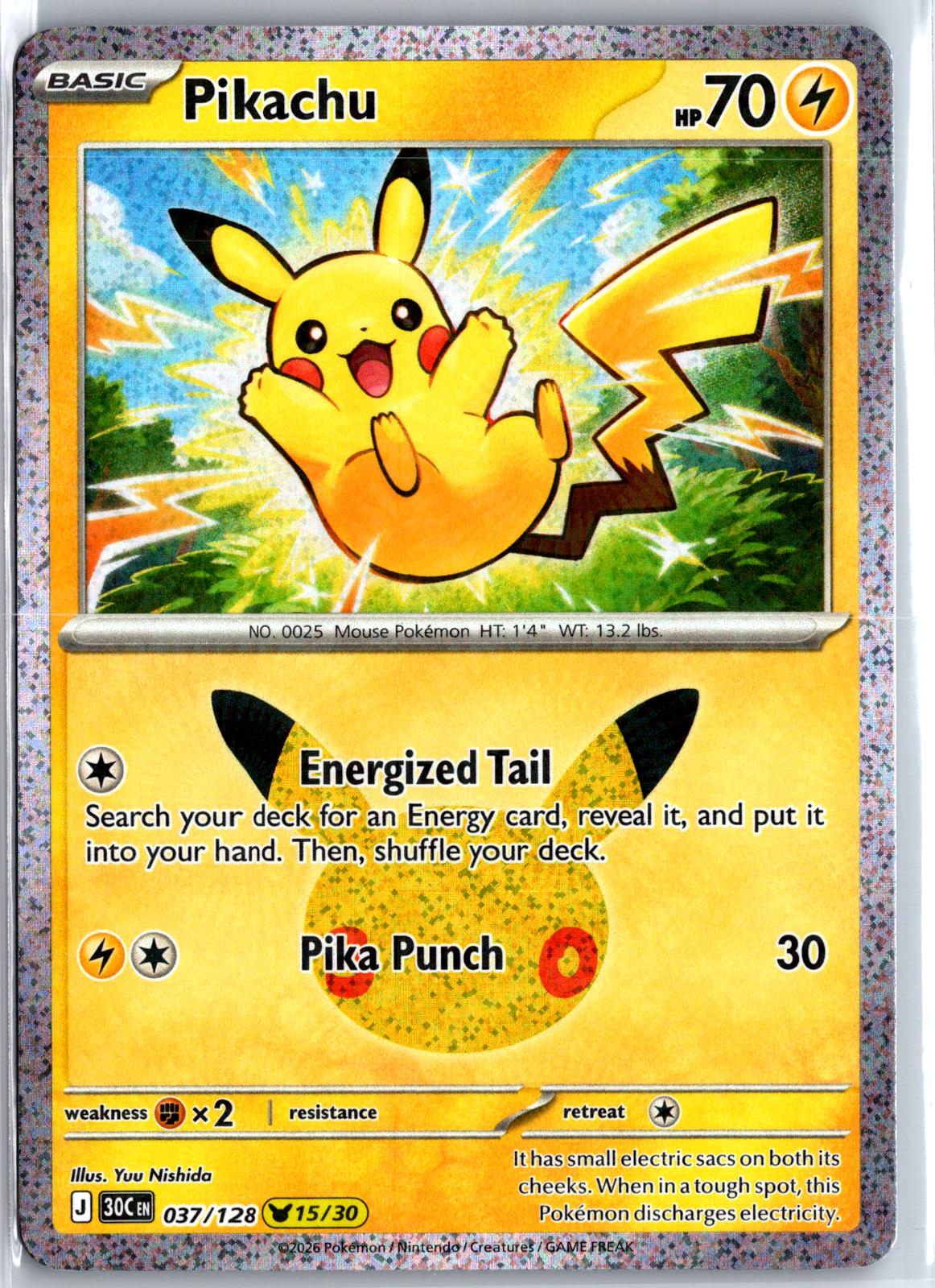 Pikachu - 037/128 - Holo - ME: 30TH CELEBRATION - Pokemon - | AA95-12