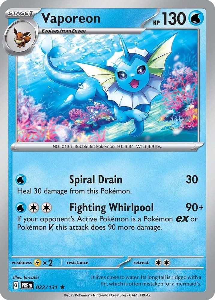 Vaporeon - 022/131 - Holo - PRISMATIC EVOLUTIONS - Pokemon - Rare | AA13-2