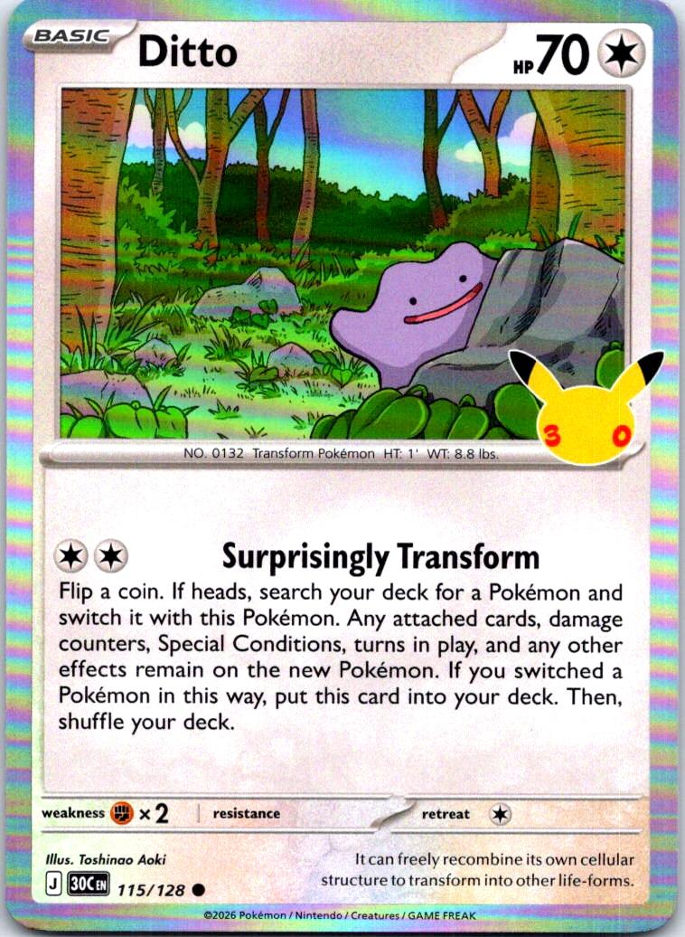 Ditto - 115/128 - Holo - ME: 30TH CELEBRATION - Pokemon - Common | AC31-16