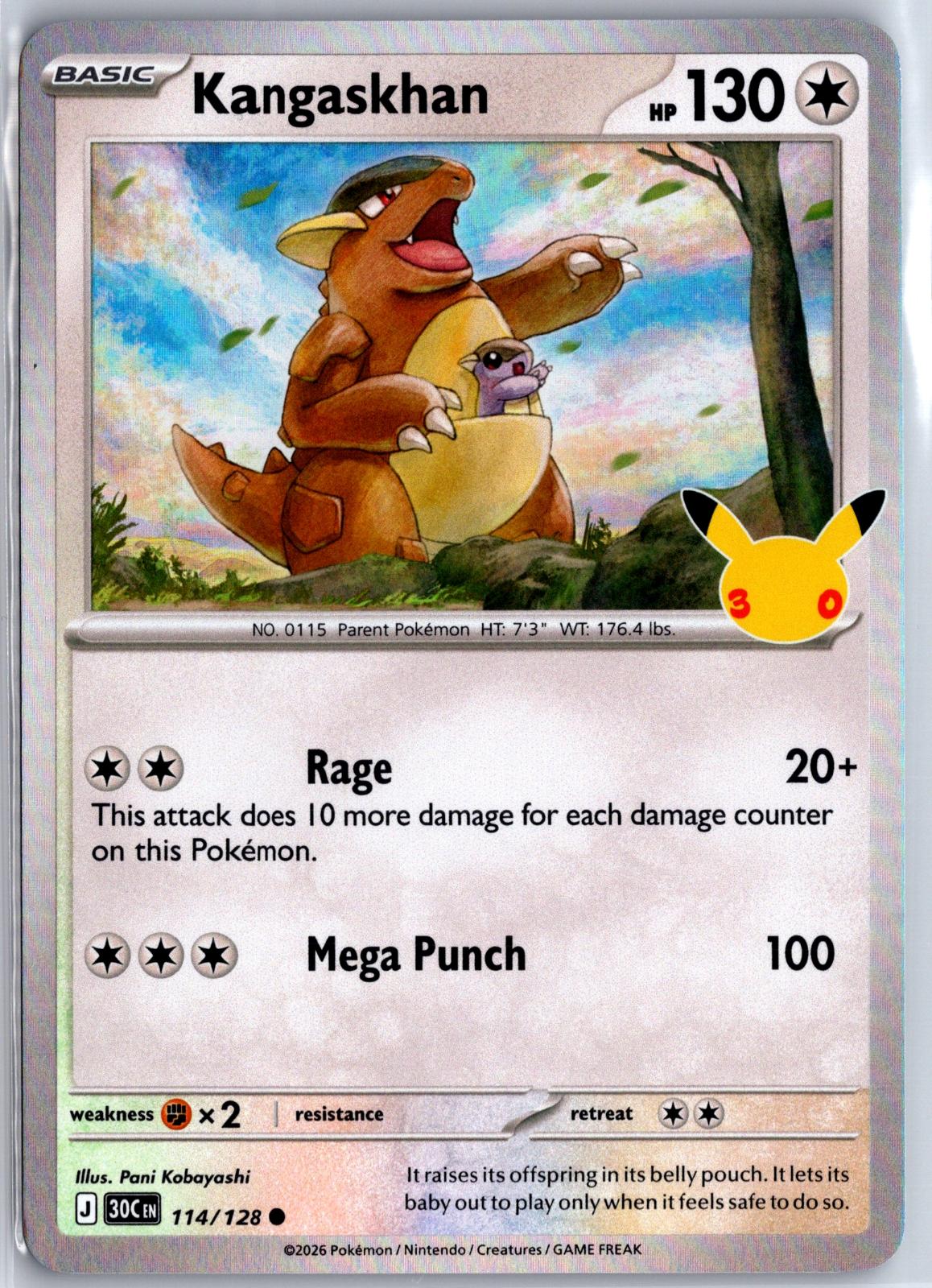 Kangaskhan - 114/128 - Holo - ME: 30TH CELEBRATION - Pokemon - Common | AA97-2
