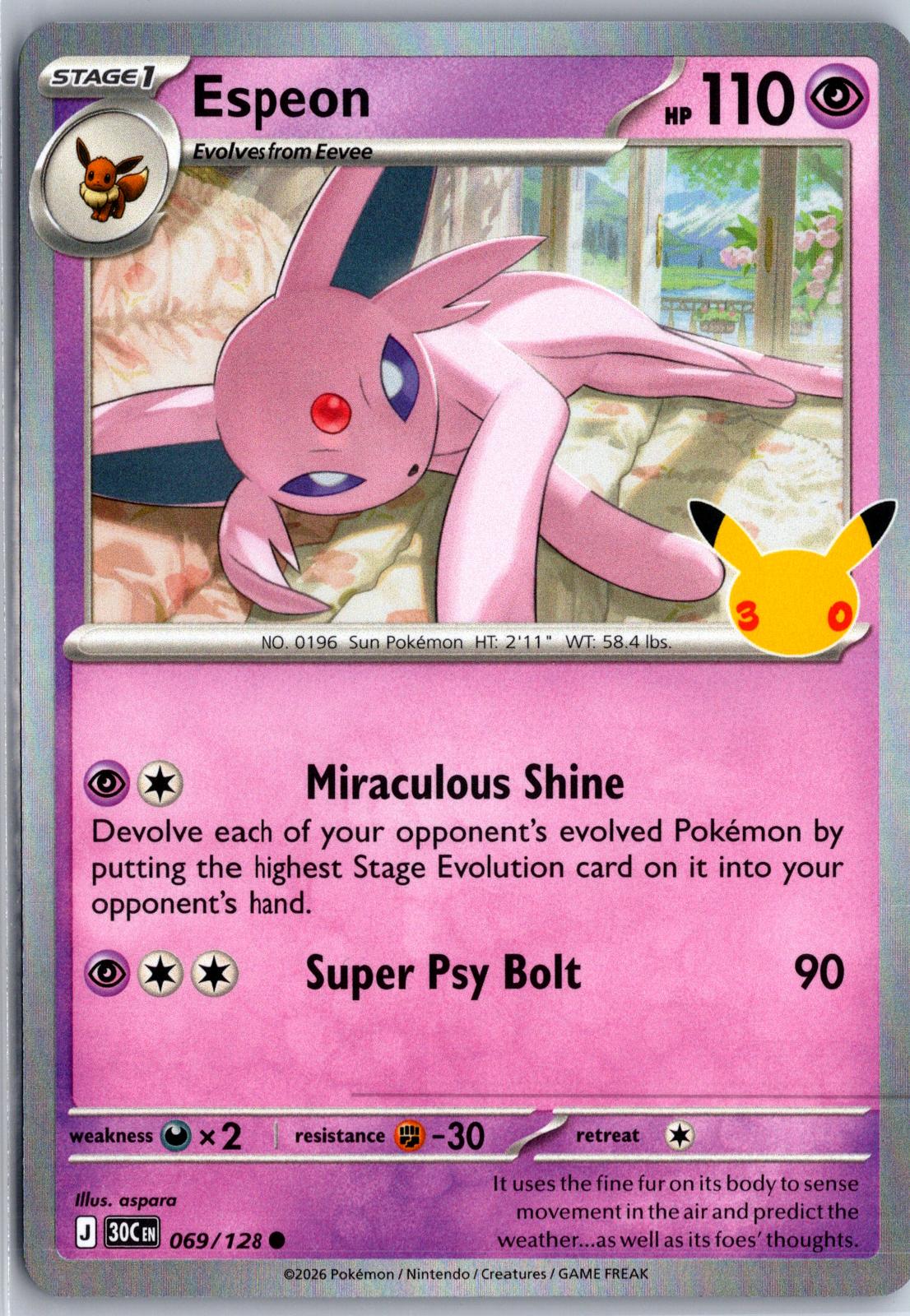 Espeon - 069/128 - Holo - ME: 30TH CELEBRATION - Pokemon - Common | AA94-8
