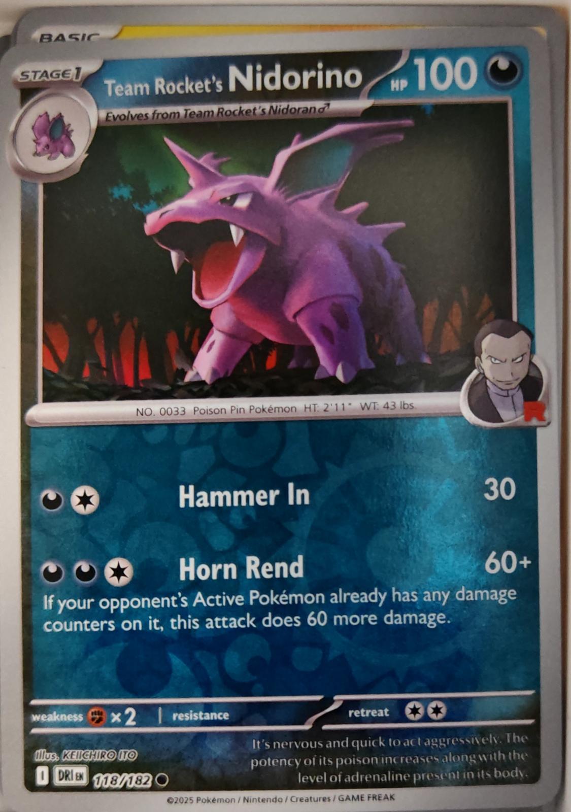 Team Rocket's Nidorino - 118/182 - Reverse Holo - DESTINED RIVALS - Pokemon - | AA20-13