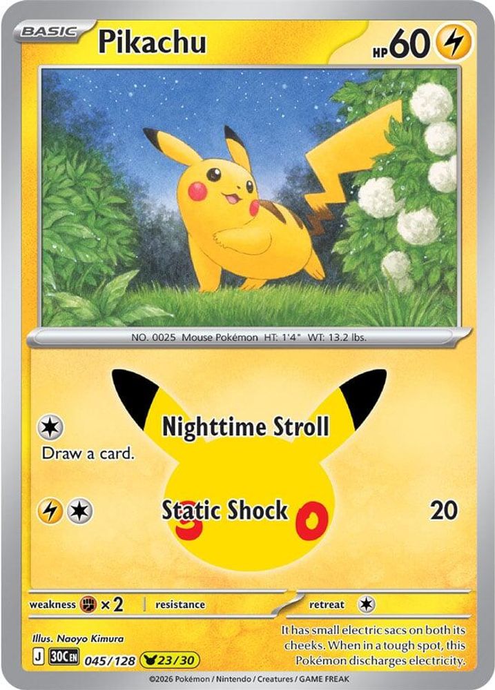Pikachu - 045/128 - Holo - ME: 30TH CELEBRATION - Pokemon - | AA95-13
