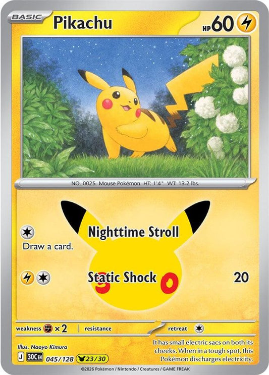 Pikachu - 045/128 - Holo - ME: 30TH CELEBRATION - Pokemon - | AA95-13