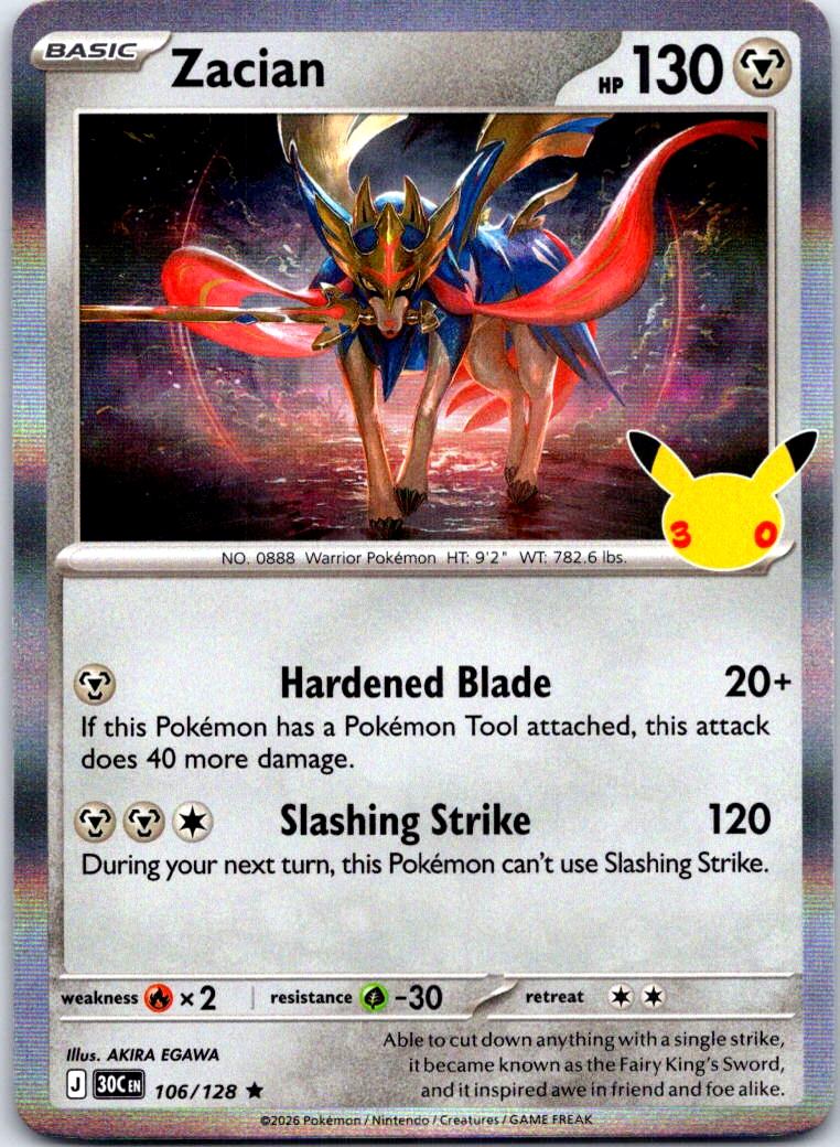 Zacian - 106/128 - Holo - ME: 30TH CELEBRATION - Pokemon - Rare | AB32-40
