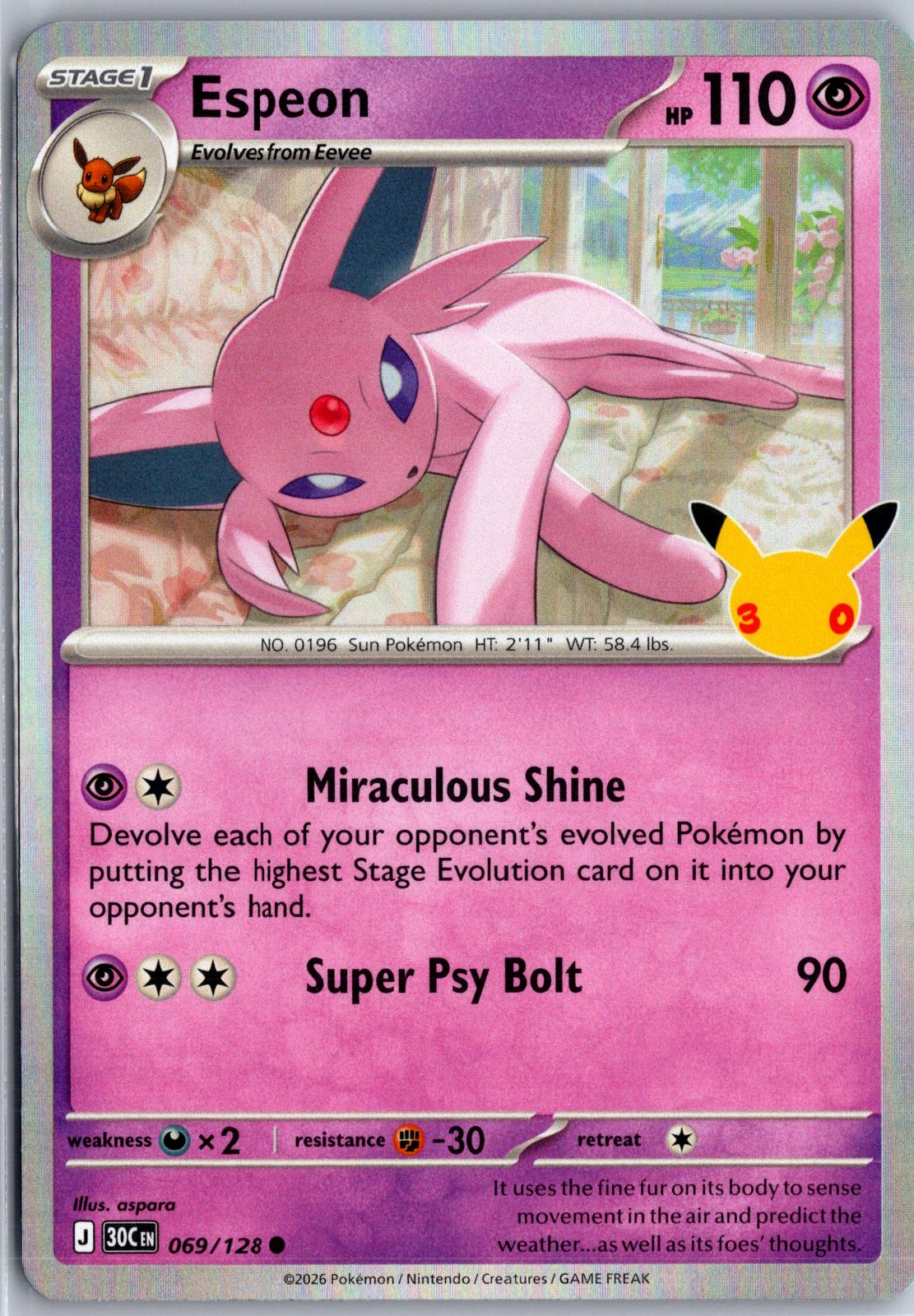 Espeon - 069/128 - Holo - ME: 30TH CELEBRATION - Pokemon - Common | AA94-6