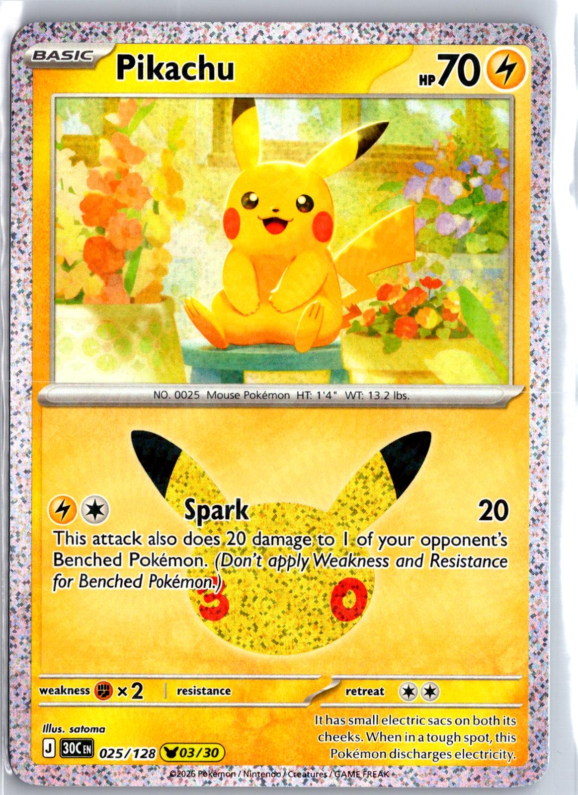 Pikachu - 025/128 - Holo - ME: 30TH CELEBRATION - Pokemon - | AA95-3
