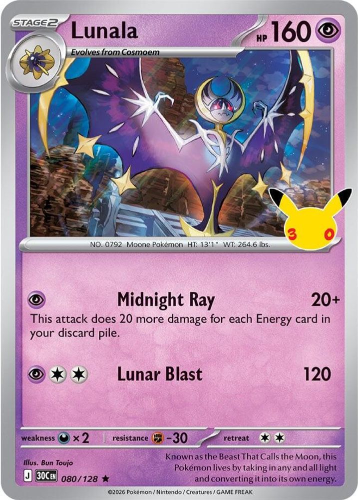 Lunala - 080/128 - Holo - ME: 30TH CELEBRATION - Pokemon - | AA97-5