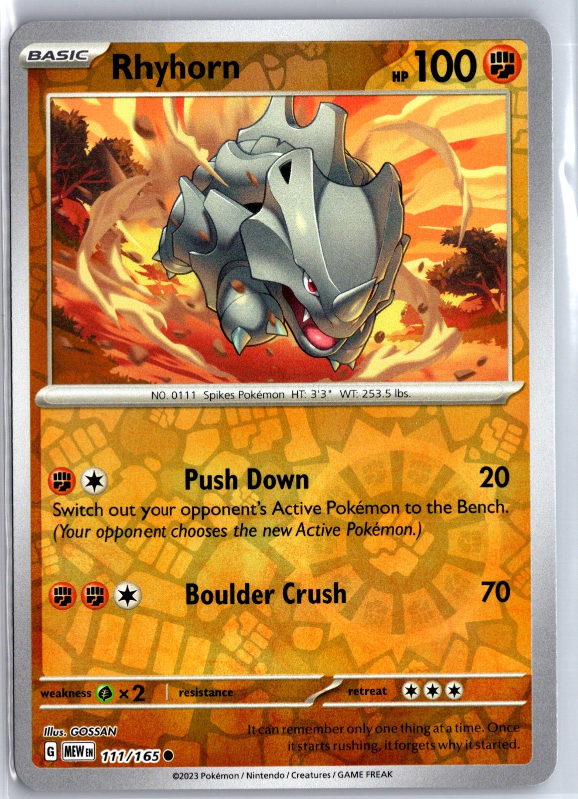 Rhyhorn - 111/165 - Reverse Holo - 151 - Pokemon - Common | AA130-38
