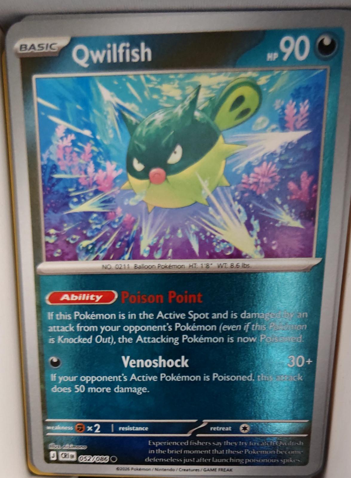 Qwilfish - 052/086 - Reverse Holo - CHAOS RISING - Pokemon - Common | AA31-26