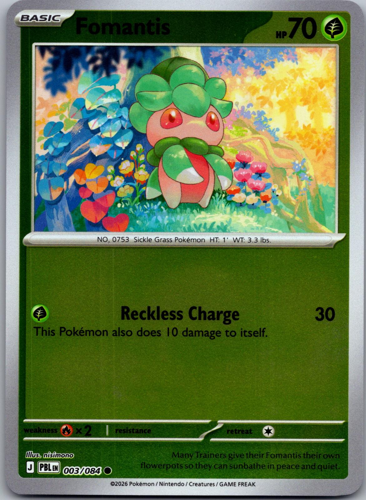 Fomantis - 003/084 - Reverse Holo - PITCH BLACK - Pokemon - Common | AA80-9