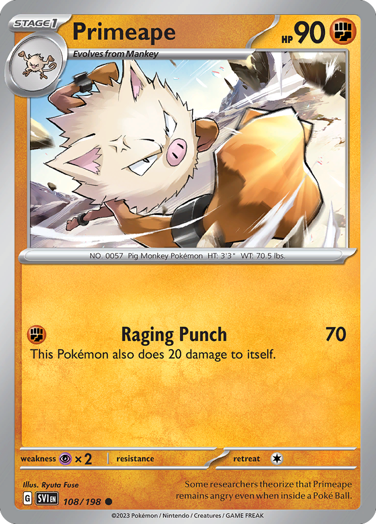 Primeape - 108/198 - Reverse Holo - SCARLET & VIOLET - Pokemon - | AA49-62
