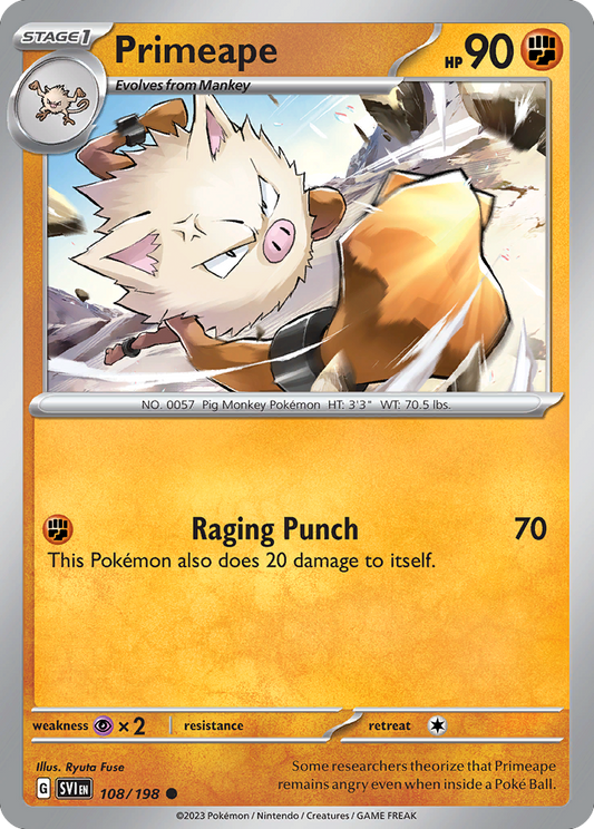 Primeape - 108/198 - Reverse Holo - SCARLET & VIOLET - Pokemon - | AA72-22