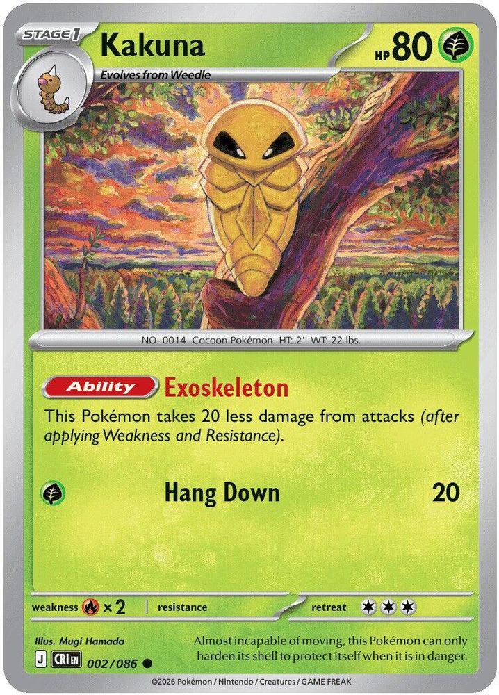 Kakuna - 002/086 - Reverse Holo - CHAOS RISING - Pokemon - Common | AA24-25