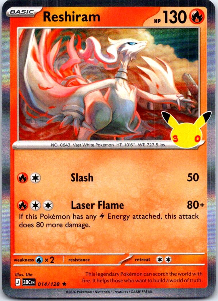 Reshiram - 014/128 - Holo - ME: 30TH CELEBRATION - Pokemon - Rare | AC31-39