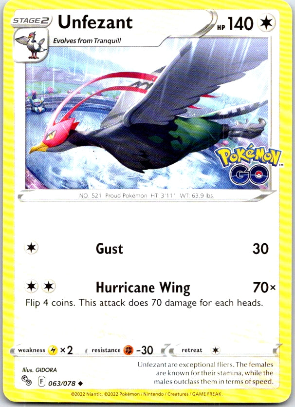 Unfezant - 063/078 - - POKEMON GO - Pokemon - Uncommon | AC02-39