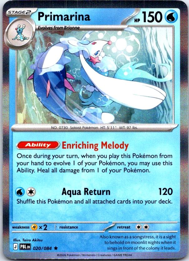 Primarina - 020/084 - Holo - PITCH BLACK - Pokemon - Rare | AB99-21
