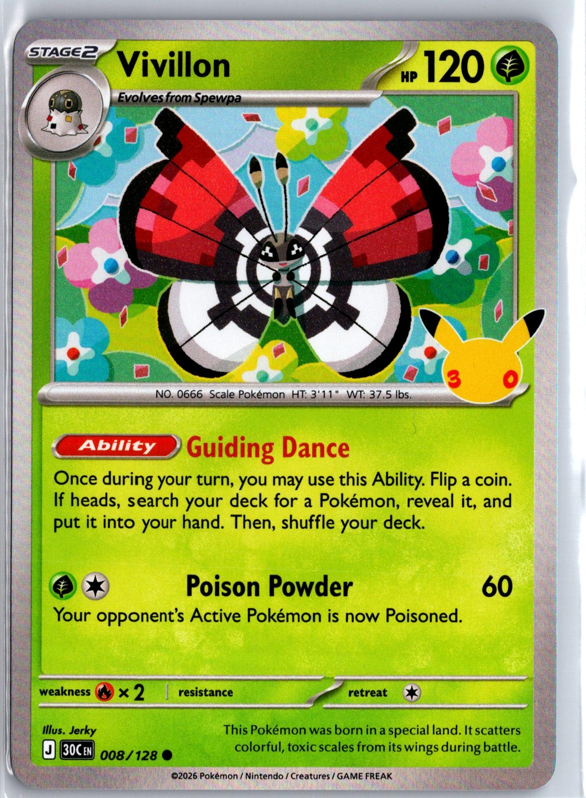 Vivillon - 008/128 - Holo - ME: 30TH CELEBRATION - Pokemon - Common | AB05-46