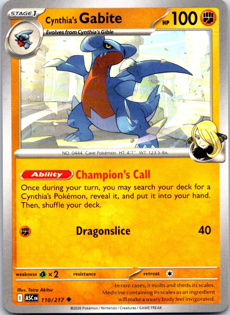 Cynthia's Gabite - 110/217 - - ASCENDED HEROES - Pokemon - Uncommon | AB12-44