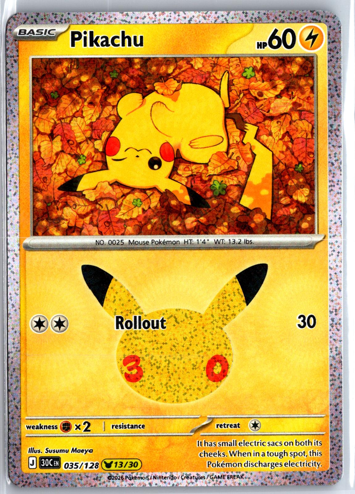 Pikachu - 035/128 - Holo - ME: 30TH CELEBRATION - Pokemon - | AA95-15