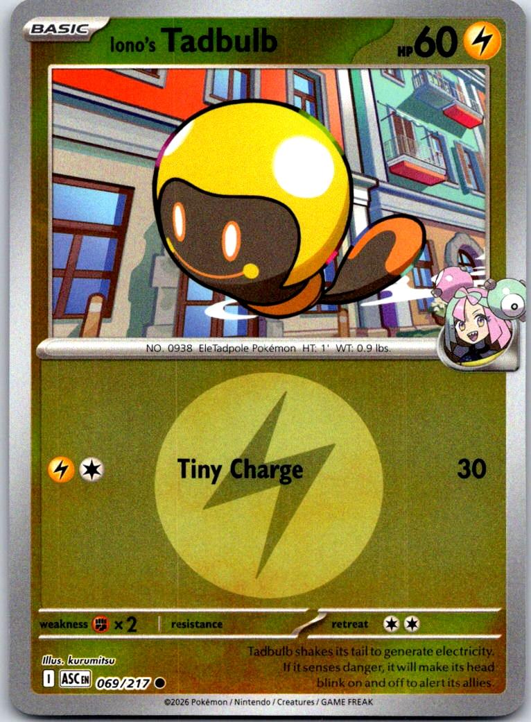 Iono's Tadbulb (Energy Symbol Pattern) - 069/217 - Reverse Holo - ASCENDED HEROES - Pokemon - | AA119-42