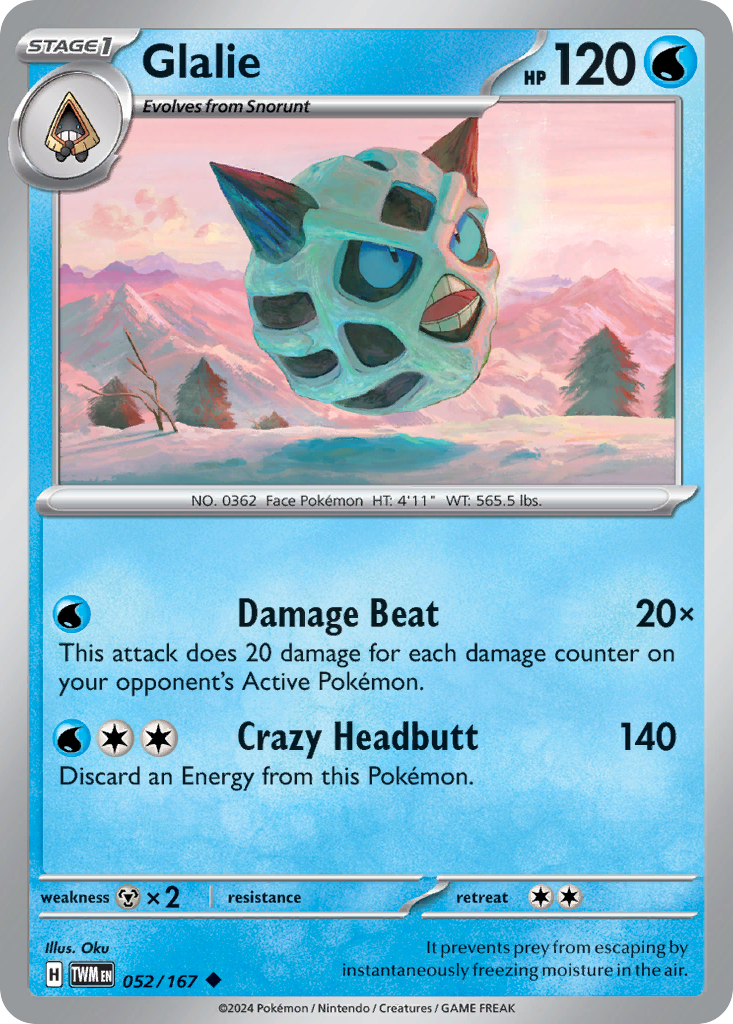 Glalie - 052/167 - - TWILIGHT MASQUERADE - Pokemon - Uncommon | AA46-3