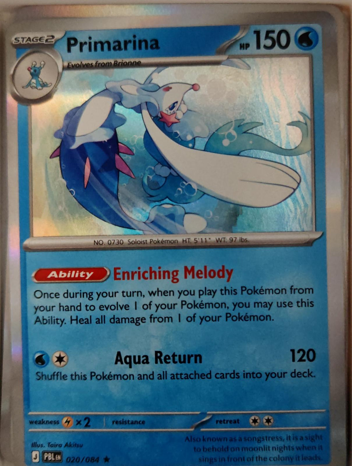 Primarina - 020/084 - Holo - PITCH BLACK - Pokemon - Rare | AA25-12
