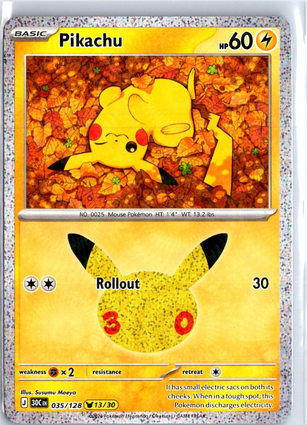 Pikachu - 035/128 - Holo - ME: 30TH CELEBRATION - Pokemon - | AC30-6