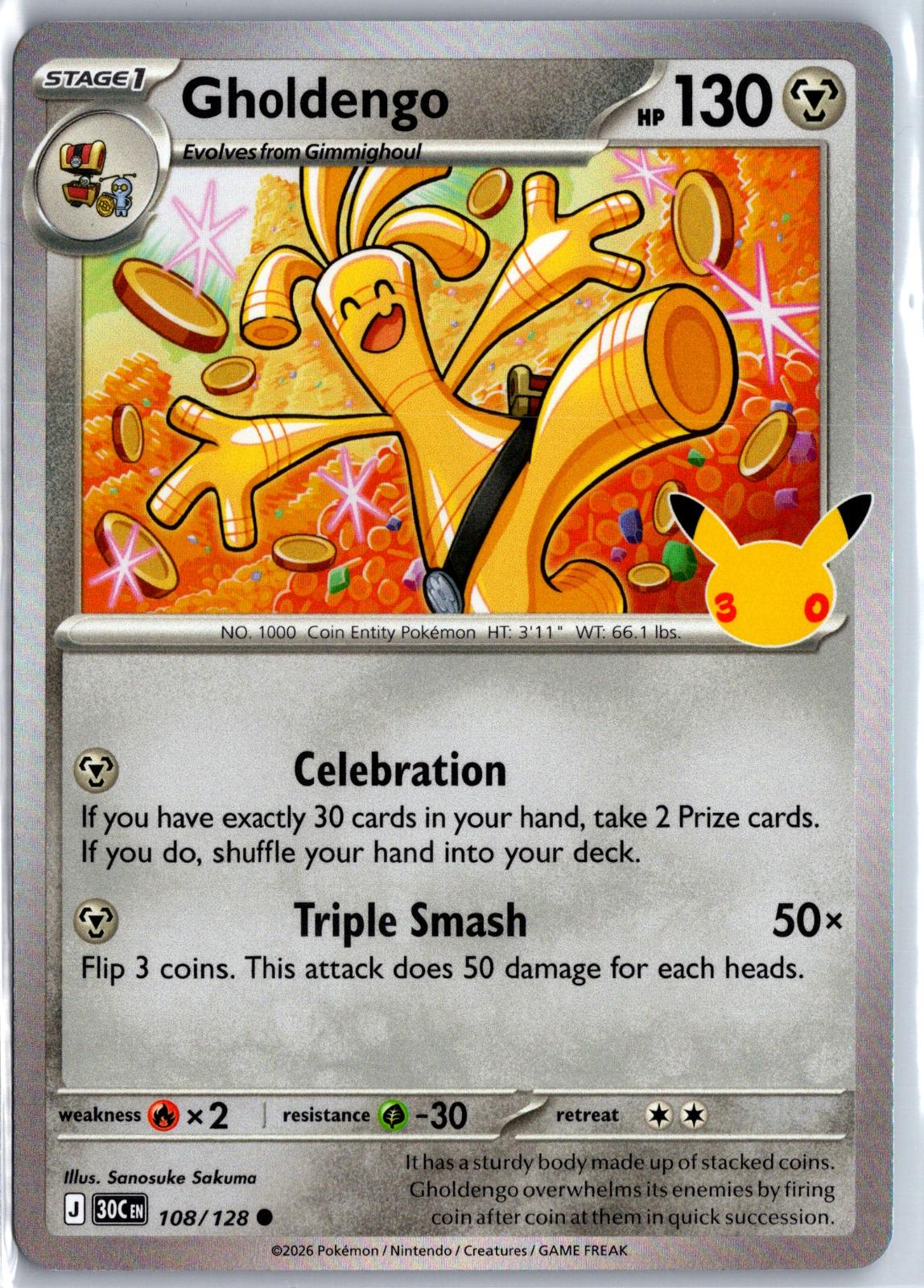 Gholdengo - 108/128 - Holo - ME: 30TH CELEBRATION - Pokemon - Common | AA96-1