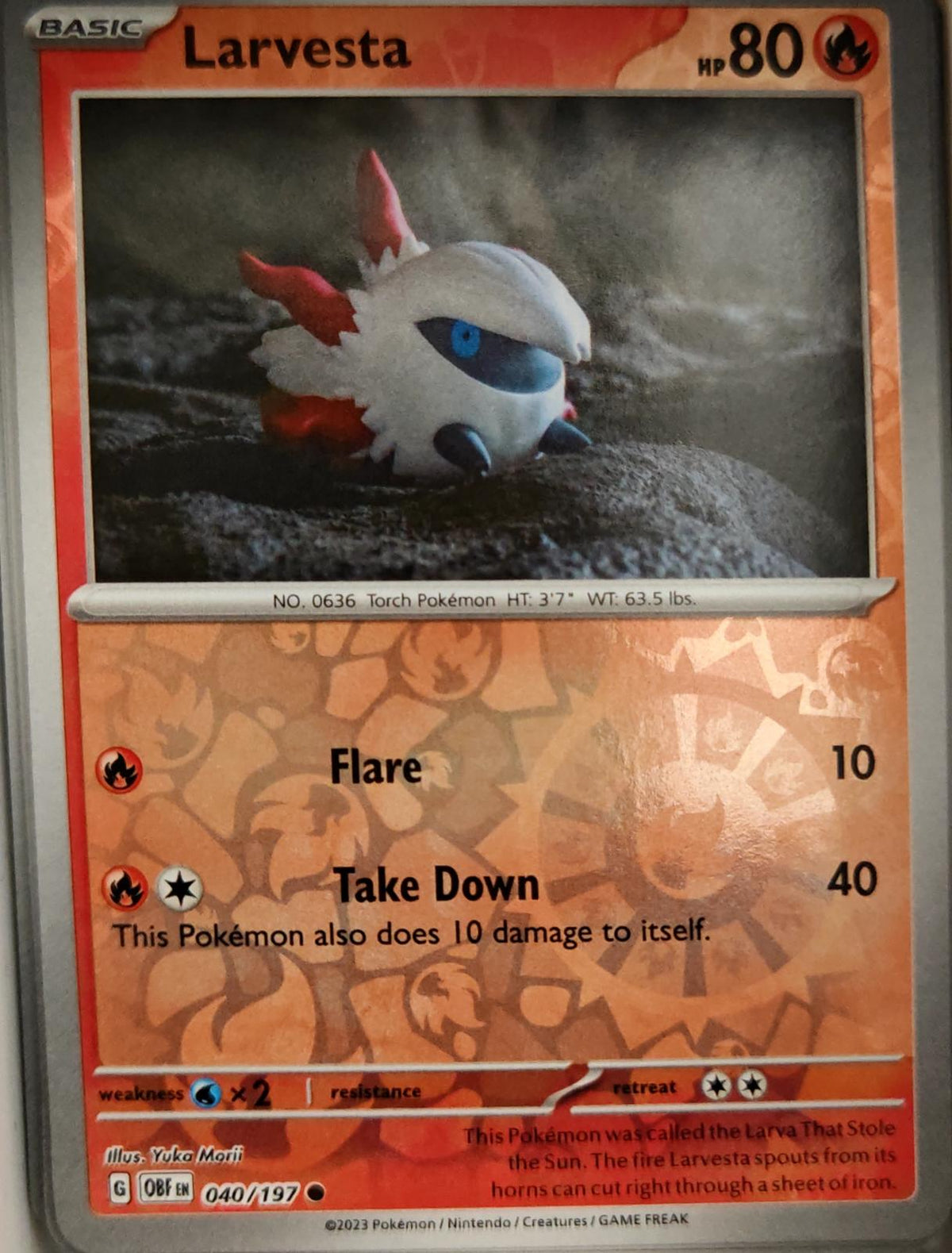 Larvesta - 040/197 - Reverse Holo - OBSIDIAN FLAMES - Pokemon - Common | AA04-31