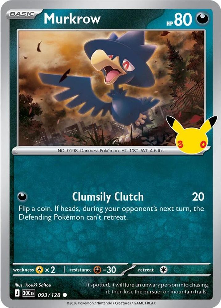 Murkrow - 093/128 - Holo - ME: 30TH CELEBRATION - Pokemon - | AA97-8