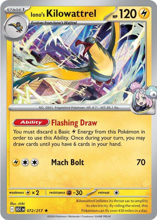 Iono's Kilowattrel - 072/217 - Holo - ASCENDED HEROES - Pokemon - Rare | AA30-15