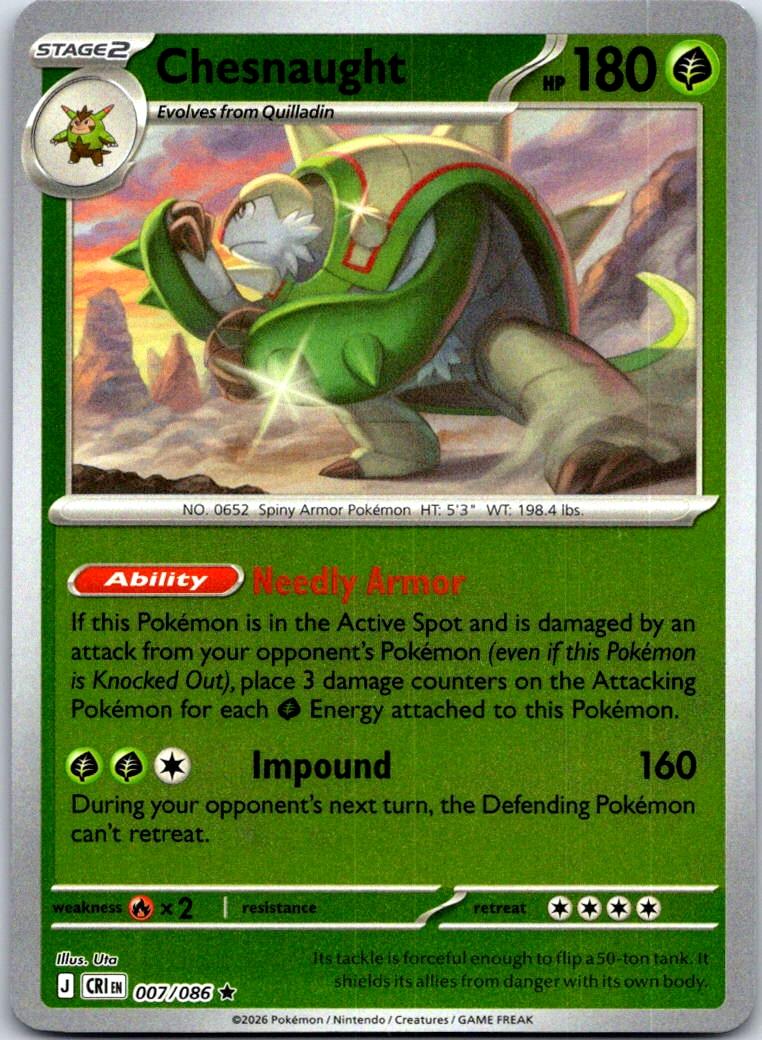 Chesnaught - 007/086 - Reverse Holo - CHAOS RISING - Pokemon - Rare | AA126-34