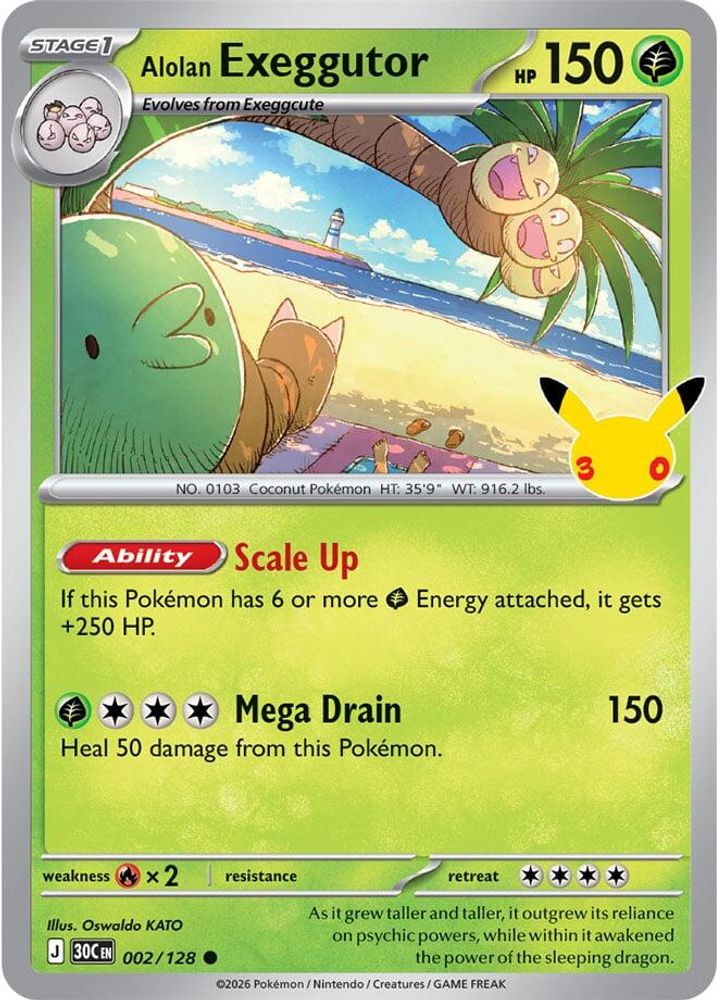 Alolan Exeggutor - 002/128 - Holo - ME: 30TH CELEBRATION - Pokemon - | AA97-19