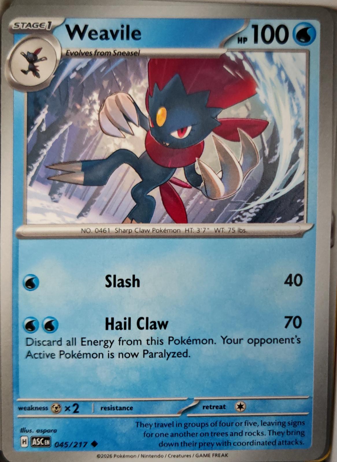 Weavile - 045/217 - - ASCENDED HEROES - Pokemon - Uncommon | AA11-97